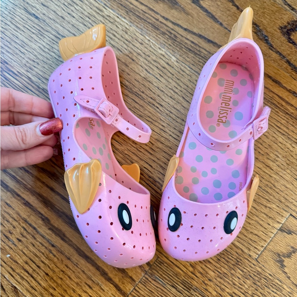 Mini Melissa Pink Mermaid Water Shoes with Gold Shell Accents